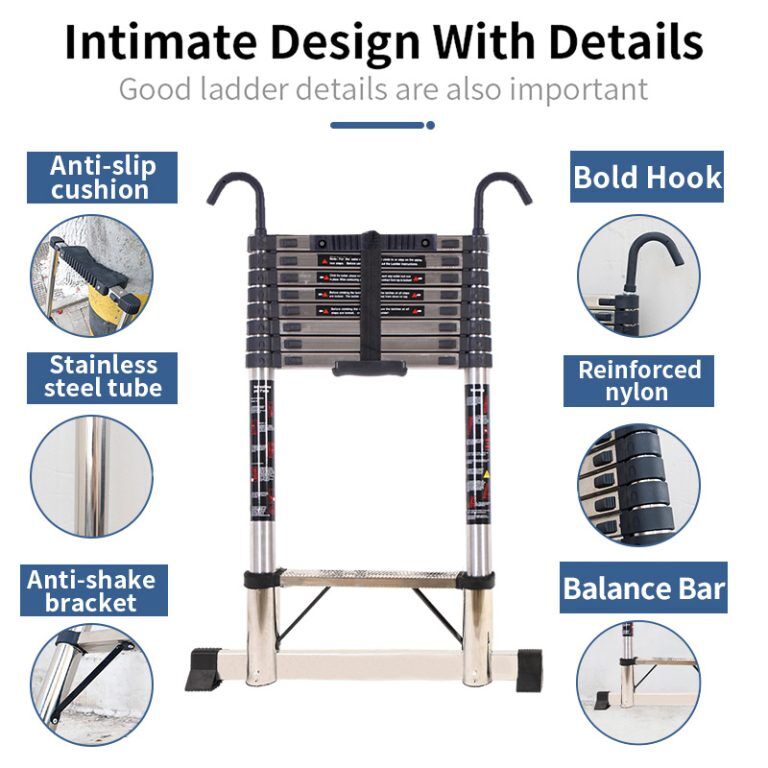 Pole Single Telescopic Ladder with Hook+Balance bar