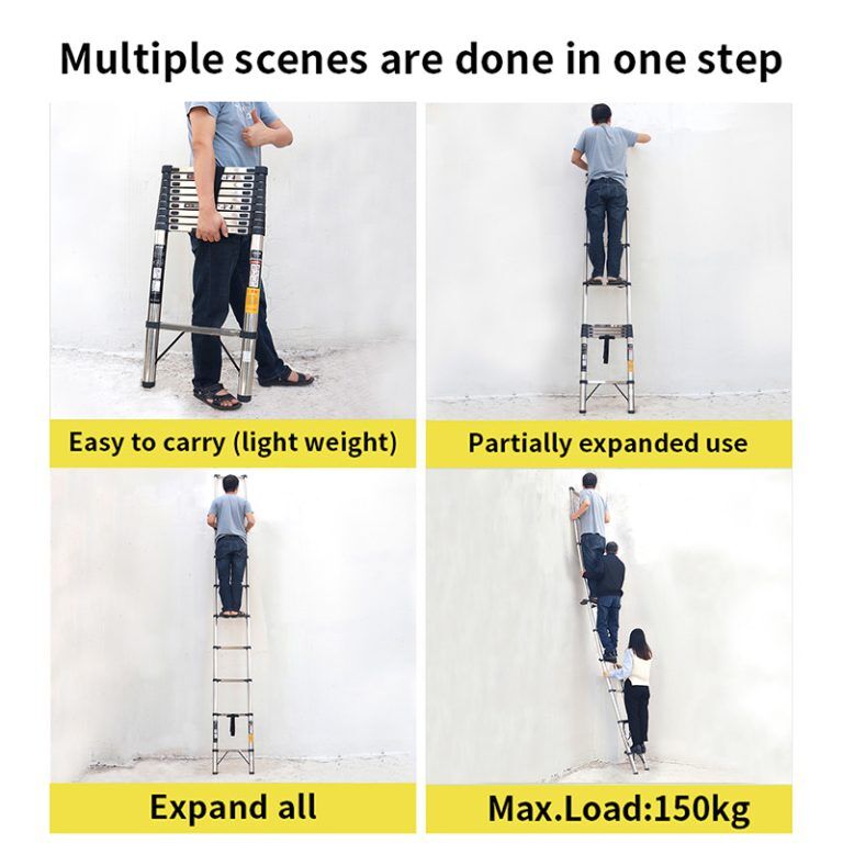 Pole Single Telescopic Ladder with Hook+Balance bar4